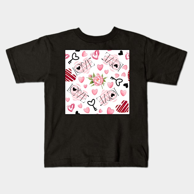 Valentines Day Patterns Love Kids T-Shirt by Pop Cult Store